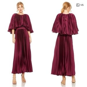 Mac Duggal Burgundy Pleated Midi Dress